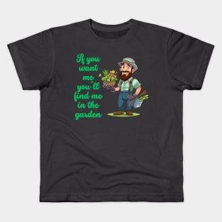 Cartoon design of a male gardener with humorous saying Kids T-Shirt